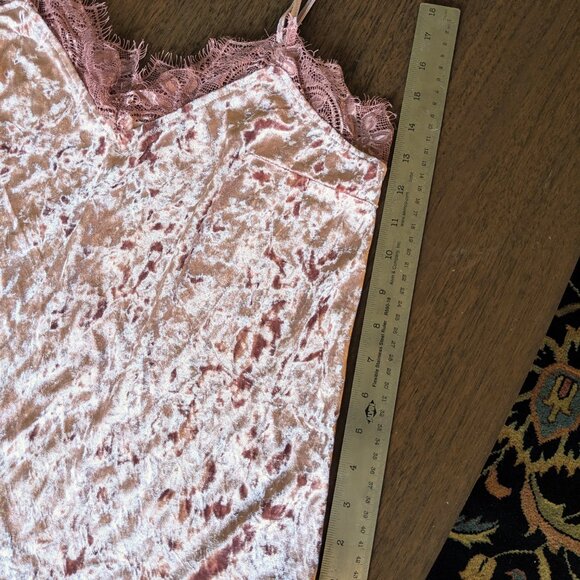 Rose Pink Crushed Velvet Lacy Camisole Tank Top - Picture 5 of 7